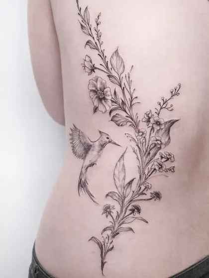 Rama y colibrí — Costado y espalda
