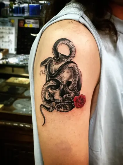 Serpiente y rosa — Hombro